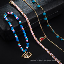 New Creative Hand-Woven Foot Rope Watermelon Rice Beads Diamond Eye Pendant 4 Sets of Female Anklets